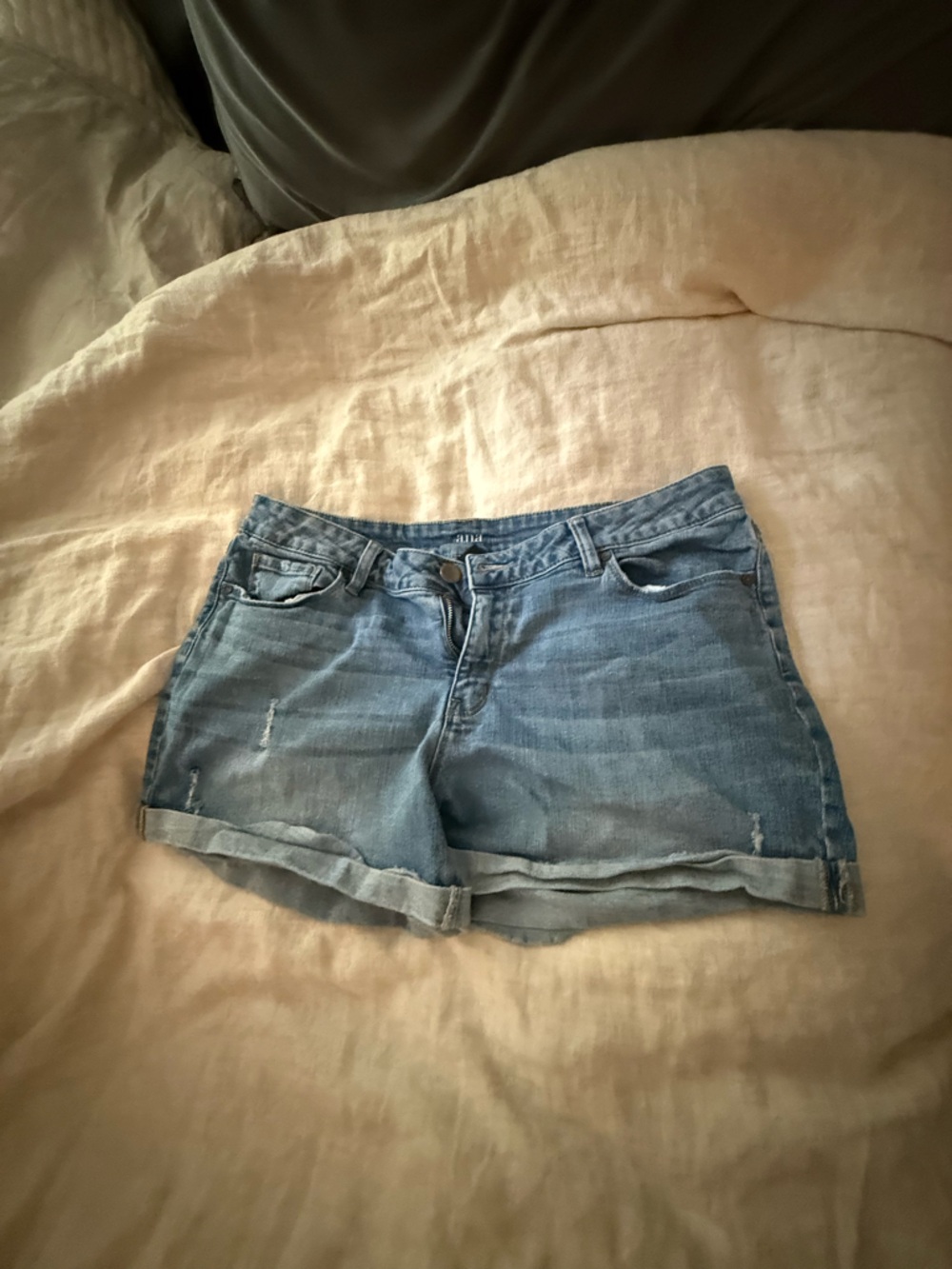 Light Blue Rolled-Hem Denim Shorts